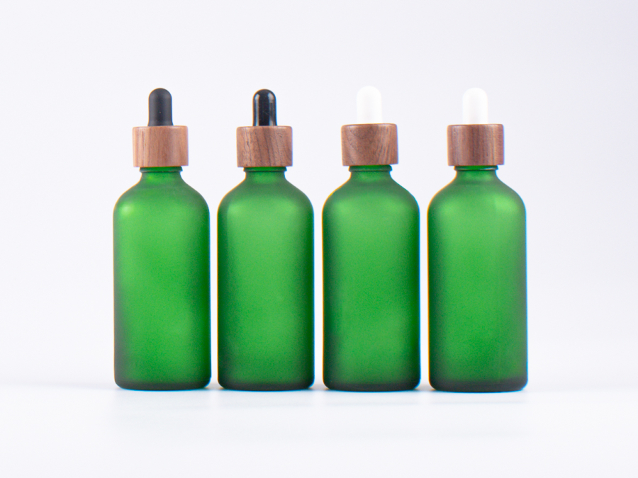 Grünglasflasche 100ml, mit Pipette Walnut
